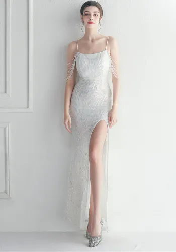 Sexy Straps Sequin Beading Sexy Long Dress Formal Party Evening Dress