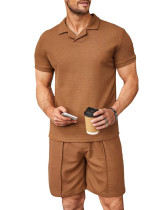 Camisa polo de manga curta gola alta Wafflev de verão shorts moda masculina casual conjunto de duas peças