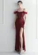 Flower Sequins Sexy Off Shoulder Strap Slit Formal Party Evening Dress