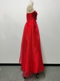 Autumn Winter Women's Embroidered Sequin Sexy Strapless Formal Party Swing Gown Cocktail Evening Dress