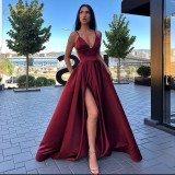 Summer Women's Sexy Slim Strap Dress Deep V Slit Formal Party Evening Dress