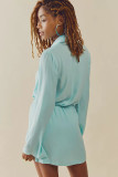 Spring Summer Women's Solid Color Long Sleeve V Neck Slim Dress