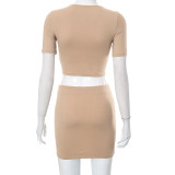 Women's Spring Solid Short Sleeve Crop Two Piece Skirt Set