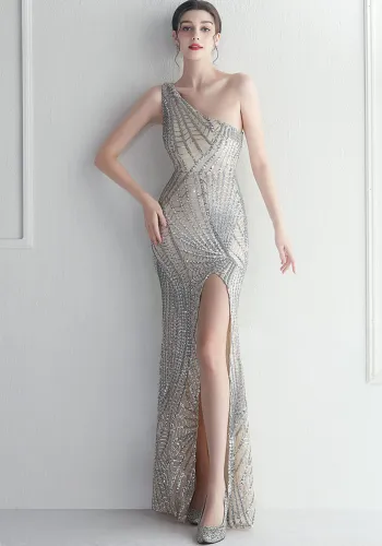 Sexy Sequins One Shoulder Slash Shoulder Formal Party Evening Dress