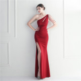 Beaded Bridesmaid Long Slim Sexy Dress Evening Gown