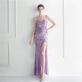 Bridesmaid Wedding Prom Floral Sequins Party Sexy Gown Dress