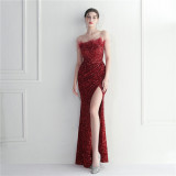 Fur Trim Sequins Formal Party Dress Club Prom Strapless Maxi Gown Evening Dress