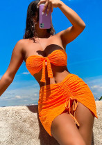 Maillot de bain trois pièces sexy sans bretelles en maille avec cordon de serrage