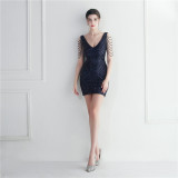 Sequins Beaded Straps Slim Bridesmaid Bodycon Dress Formal Party Dress