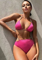Zweiteiliger Bikini-Badeanzug mit hoher Taille und Perlenkette