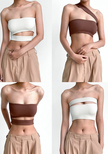 Dames lente-zomer mouwloos effen strapless cropped topje