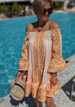 Modisches Patchwork-Strandkleid mit Glockenärmeln für Damen