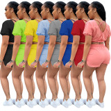 Conjunto de pantalones cortos para correr de dos piezas deportivos casuales de color sólido para mujer
