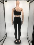 Women'S Fashion Sport Suit Solid Color Single Slash Shoulder Vest Yoga Pants Two Piece Set