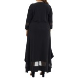 Spring Fall Plus Size Mesh Patchwork Dress Round Neck 3/4 Sleeve Maxi Dress