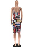 Women's Summer Sleeveless Digital Print Sexy Strap Dress