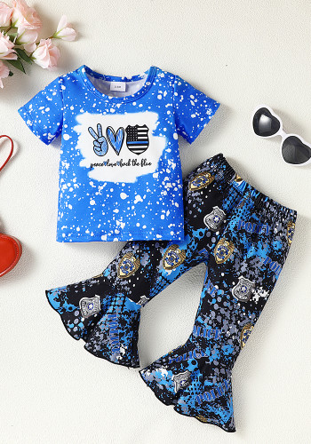 Camicia stampata per bambina + pantaloni a zampa d'elefante in due pezzi abiti estivi