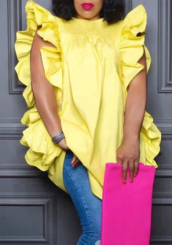 Plus Size Women Ruffles Short Sleeve Loose Top