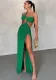 Women Sexy Slash Shoulder Solid Backless Slit Dress