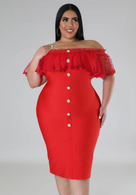 Plus Size Women See-Through Lace Bodycon Dress