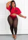 Women Sexy Letter Print Crop Top and Mesh Trousers Lace-Up Two-Piece Set