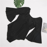 Damen-Bikini, einfarbig, mit Bell-Bottom-Ärmeln, einteilig