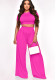 Women Crop Top and Solid Wide Leg Pants Two-Piece Set