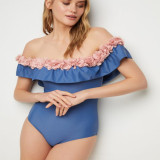 Schulterfreier Damen-Bikini mit Blütenblattmuster, einteilig