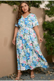 Plus Size High Waist Trendy V-Neck Floral Print Sexy Maix Dress
