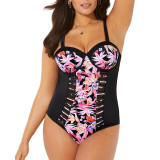 Plus Size Women Print Backless Sexy One Piece Swimwear