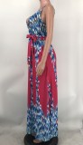Langes, bedrucktes Sling-Crossover-Kleid mit V-Ausschnitt für Damen