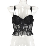 Frauen Sexy Rose Blume Stickerei Patchwork Mesh Top