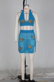 Conjunto de falda de dos piezas de moda de playa de punto hueco de jacquard con estampado de corazón sexy para mujer