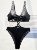 Sexy Bikini-Badeanzug aus schwarzem Leder