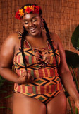 Plus-Size-Badeanzug im afrikanischen Stil, einteiliger, bedruckter Badeanzug mit Schnürung