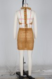 Conjunto de falda de dos piezas de moda de playa de punto hueco de jacquard con estampado de corazón sexy para mujer