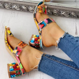 Women's Slippers Rhinestone Thick Heel One Word Sandals And Slippers Color Matching Medium Heel Plus Size Women's Shoes