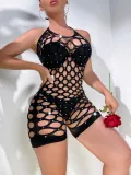 Women's Beaded Mesh Shiny Bodycon Jumpsuit Lingerie