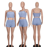 Women's Clothes Sexy Fashion Solid Color Straps Two-Piece Shorts Set Female