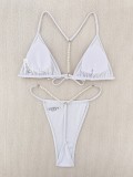 Sexy Two Piece Bikini Set Pearl Chain Solid Color Swimsuit