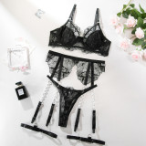 Sexy Women's Lingerie Embroidery Sexy See-Through Bra Chain Garter