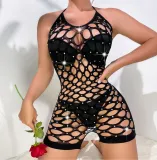 Women's Beaded Mesh Shiny Bodycon Jumpsuit Lingerie