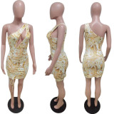 Women's Drawstring Pleated Low Back Keyhole Cutout Sexy Bodycon Dress