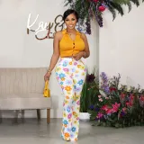 Summer Women's Bodycon Floral Sexy Bell Bottom Pants