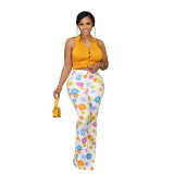 Summer Women's Bodycon Floral Sexy Bell Bottom Pants