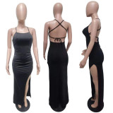 Women's Clothing Spring Summer Fashion Sexy Sling Pure Color Dress