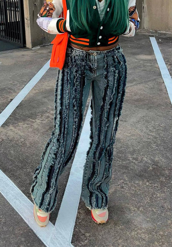 Trendy Casual Loose Stretch Raw Edge Denim Pants