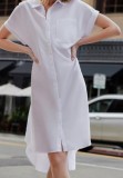 Summer Short Sleeve Solid Color Printed Abstract Shirt Dress