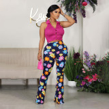 Sommerliche, figurbetonte, florale, sexy Bell-Bottom-Hose für Damen