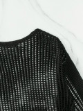 Schwarze Weste mit Netz-Hohlbluse. Dünne, sexy Langarm-Oberbekleidung